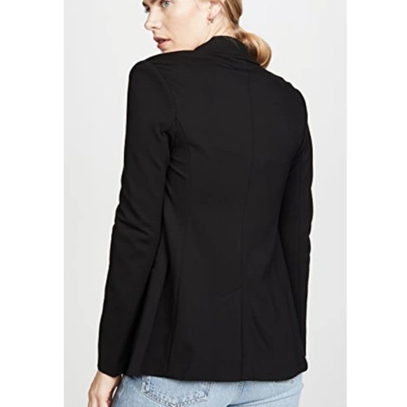 L'AGENCE Solid One Button Notch Lapel Ponte Blazer, Black, size 2 - Picture 2 of 16